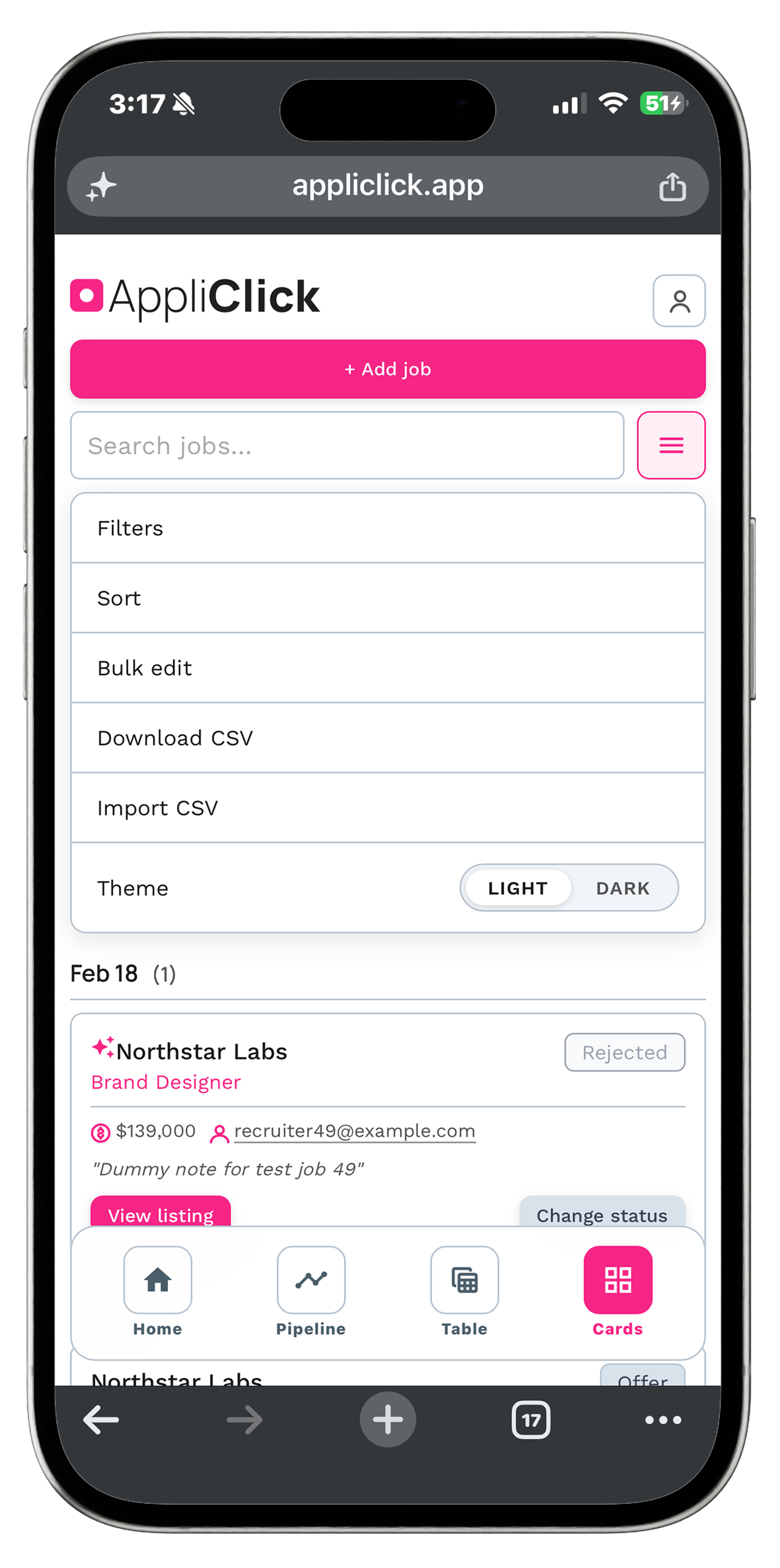 AppliClick mobile dashboard view