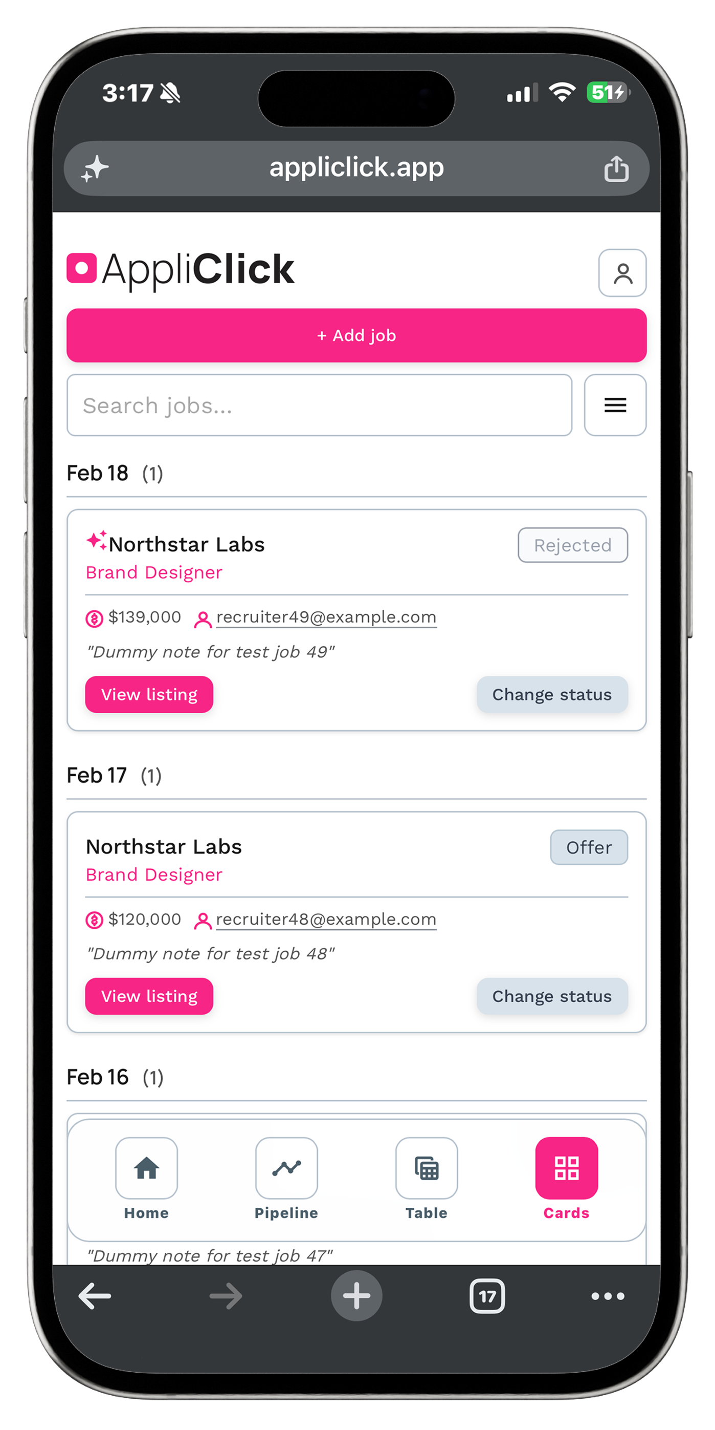 AppliClick mobile pipeline view